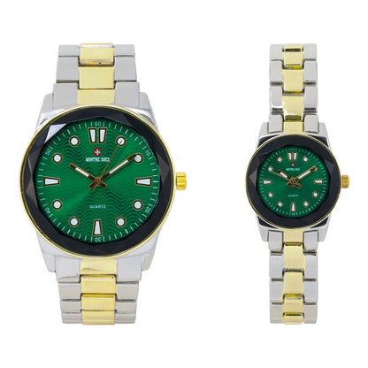 His and Her Matching Metal Band Watch Set - MSHH6885-MB