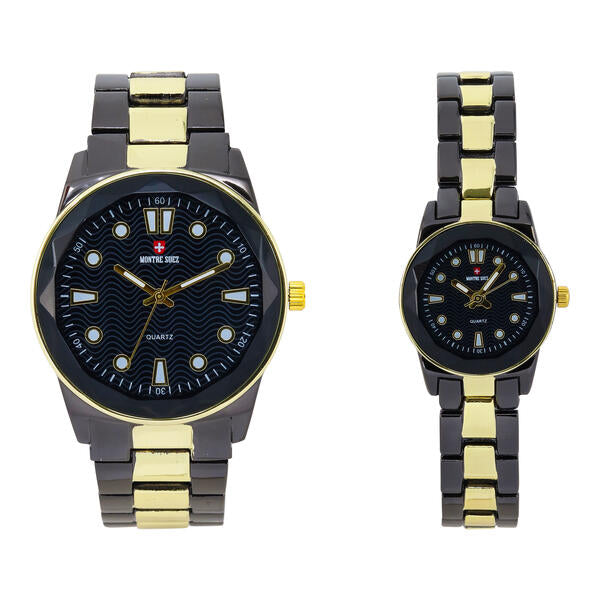His and Her Matching Metal Band Watch Set - MSHH6885-MB
