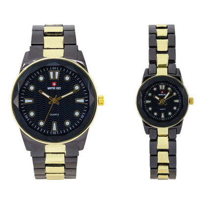 His and Her Matching Metal Band Watch Set - MSHH6885-MB