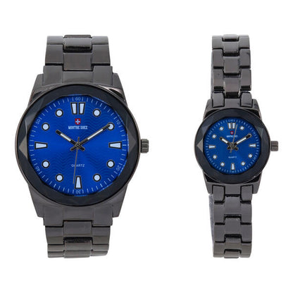 His and Her Matching Metal Band Watch Set - MSHH6885-MB