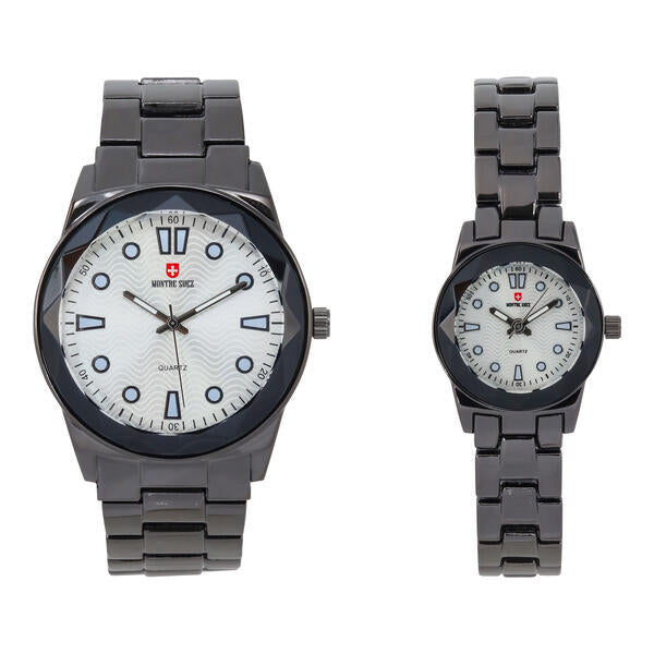 His and Her Matching Metal Band Watch Set - MSHH6885-MB