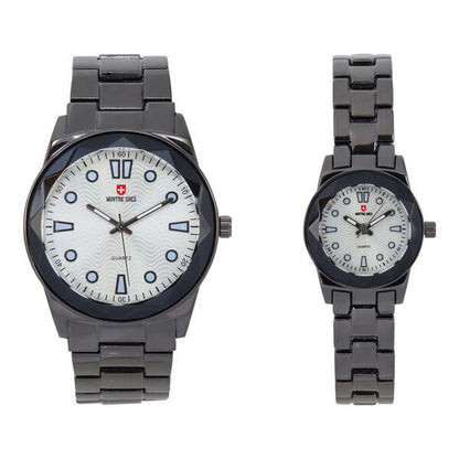 His and Her Matching Metal Band Watch Set - MSHH6885-MB