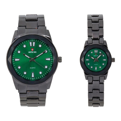 His and Her Matching Metal Band Watch Set - MSHH6885-MB