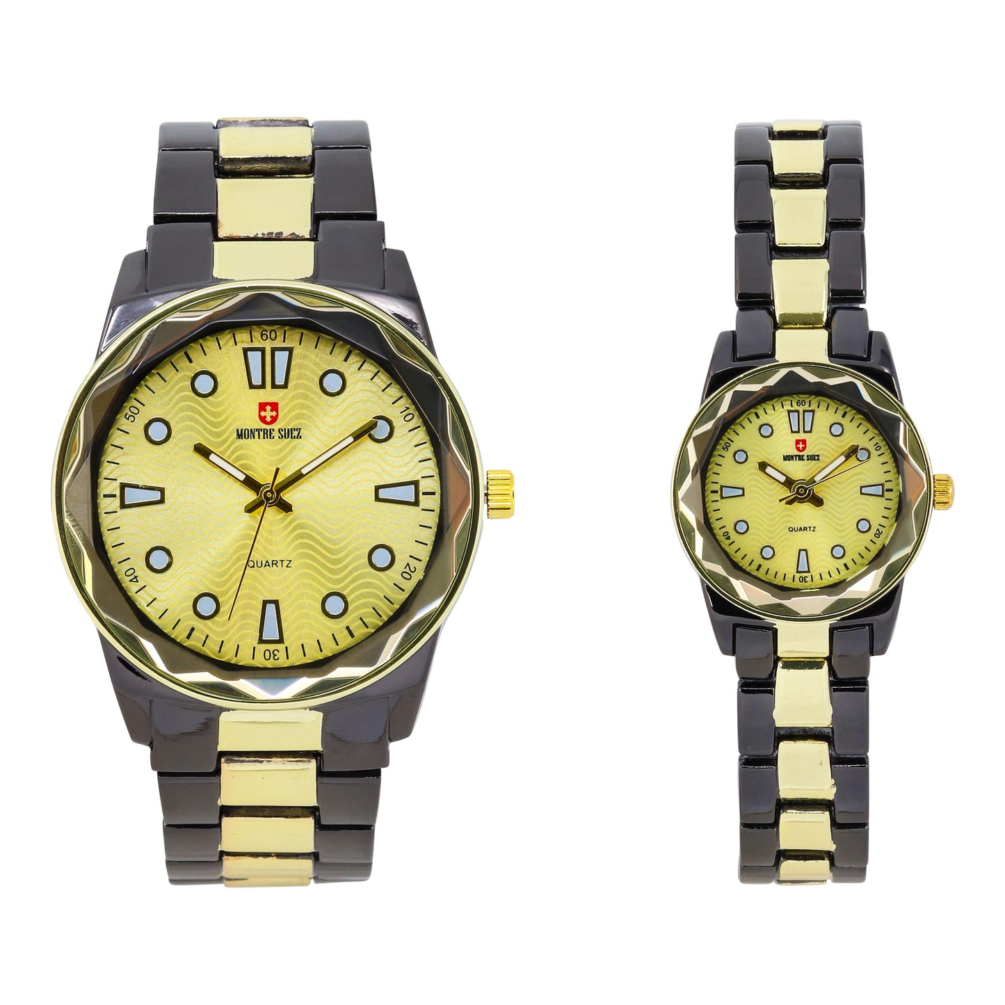 His and Her Matching Metal Band Watch Set - MSHH6885-MB
