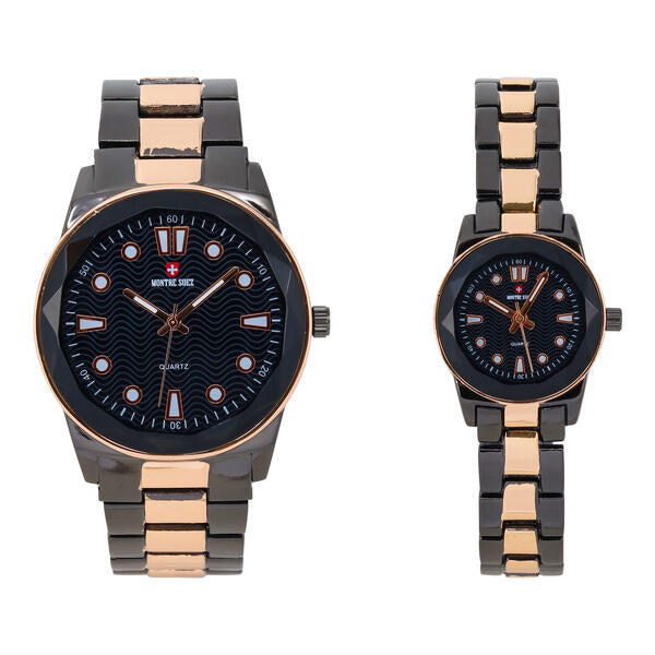 His and Her Matching Metal Band Watch Set - MSHH6885-MB