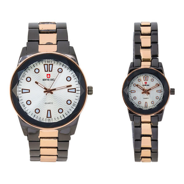 His and Her Matching Metal Band Watch Set - MSHH6885-MB