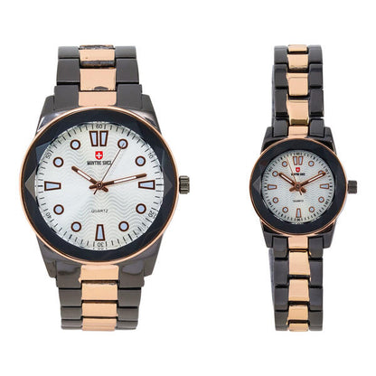 His and Her Matching Metal Band Watch Set - MSHH6885-MB