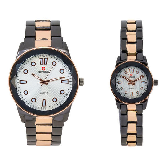 His and Her Matching Metal Band Watch Set - MSHH6885-MB