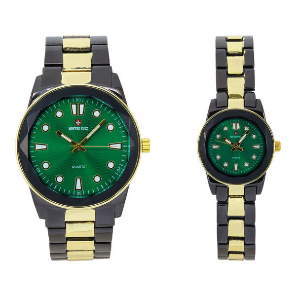 His and Her Matching Metal Band Watch Set - MSHH6885-MB
