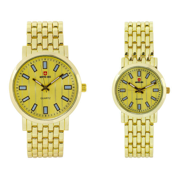 His and Her Matching Metal Band Watch Set - MSHH8494-MB