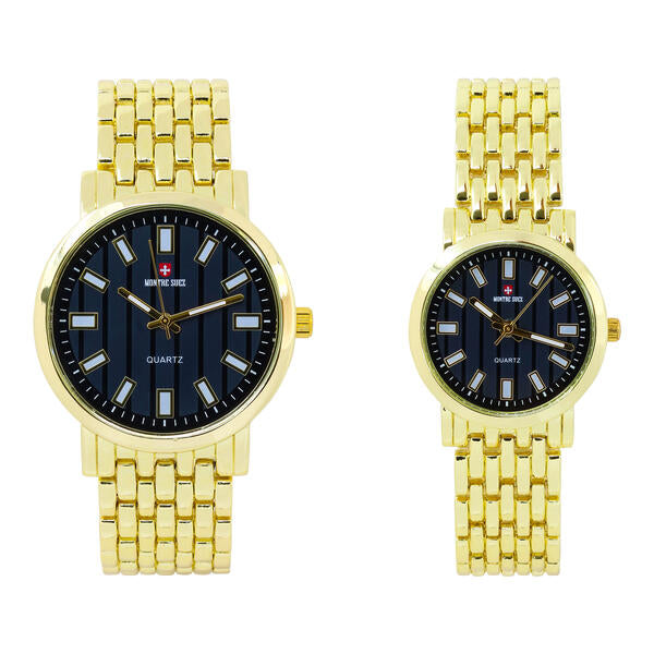 His and Her Matching Metal Band Watch Set - MSHH8494-MB