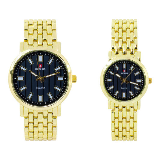 His and Her Matching Metal Band Watch Set - MSHH8494-MB