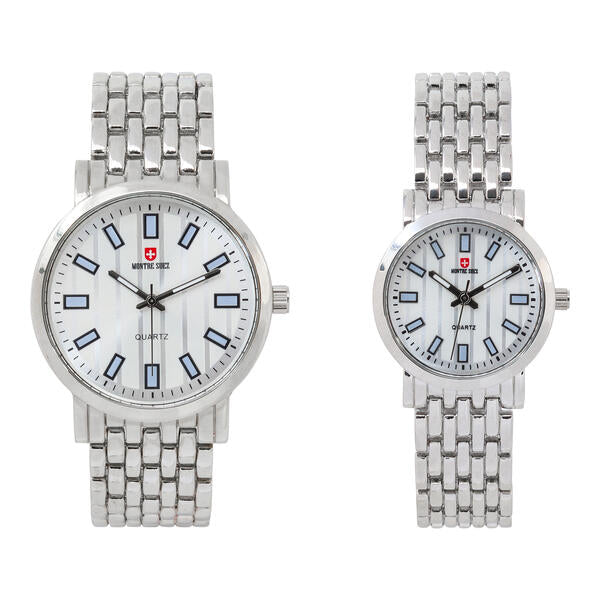 His and Her Matching Metal Band Watch Set - MSHH8494-MB