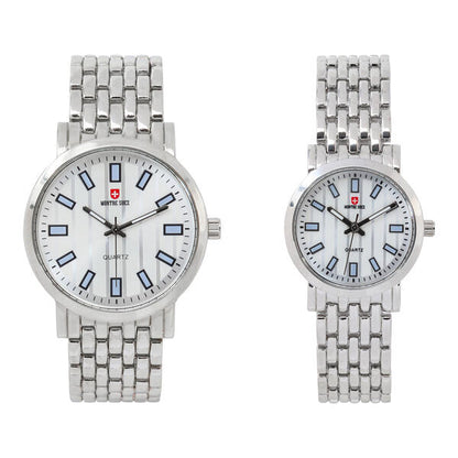 His and Her Matching Metal Band Watch Set - MSHH8494-MB