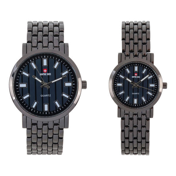 His and Her Matching Metal Band Watch Set - MSHH8494-MB