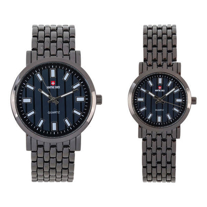 His and Her Matching Metal Band Watch Set - MSHH8494-MB