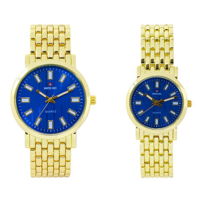 His and Her Matching Metal Band Watch Set - MSHH8494-MB