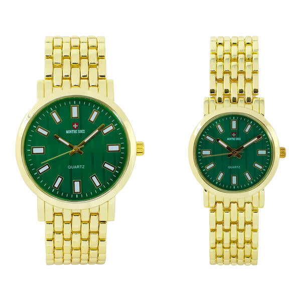 His and Her Matching Metal Band Watch Set - MSHH8494-MB