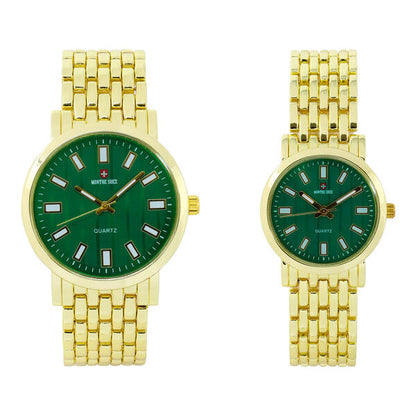 His and Her Matching Metal Band Watch Set - MSHH8494-MB
