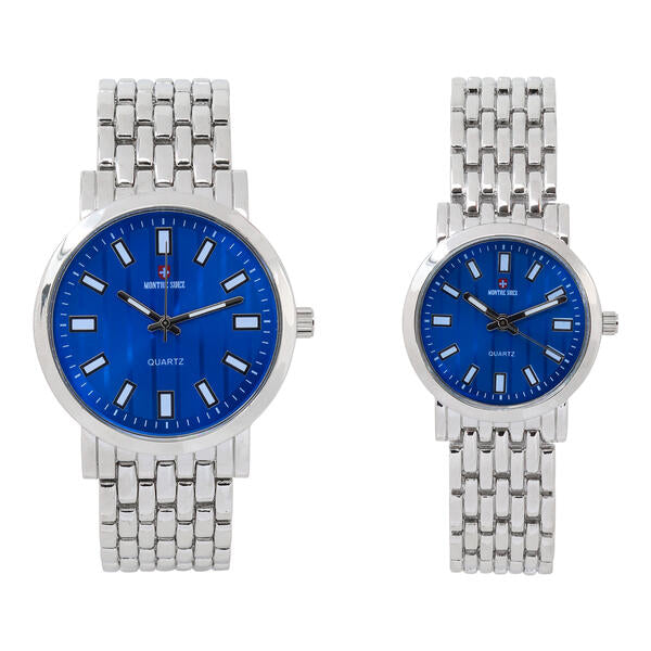 His and Her Matching Metal Band Watch Set - MSHH8494-MB