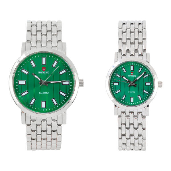 His and Her Matching Metal Band Watch Set - MSHH8494-MB