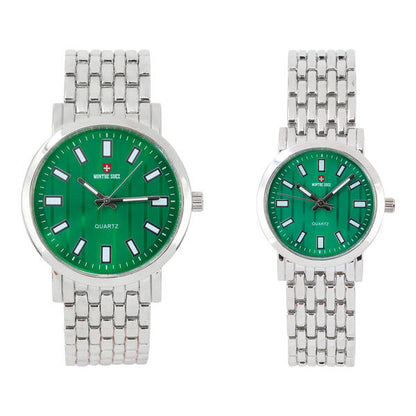 His and Her Matching Metal Band Watch Set - MSHH8494-MB