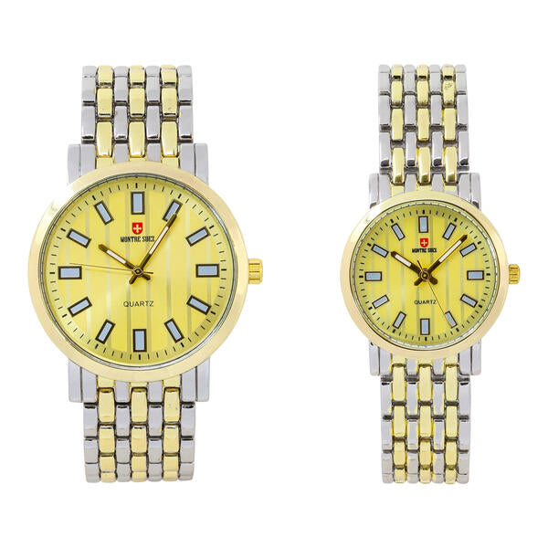 His and Her Matching Metal Band Watch Set - MSHH8494-MB