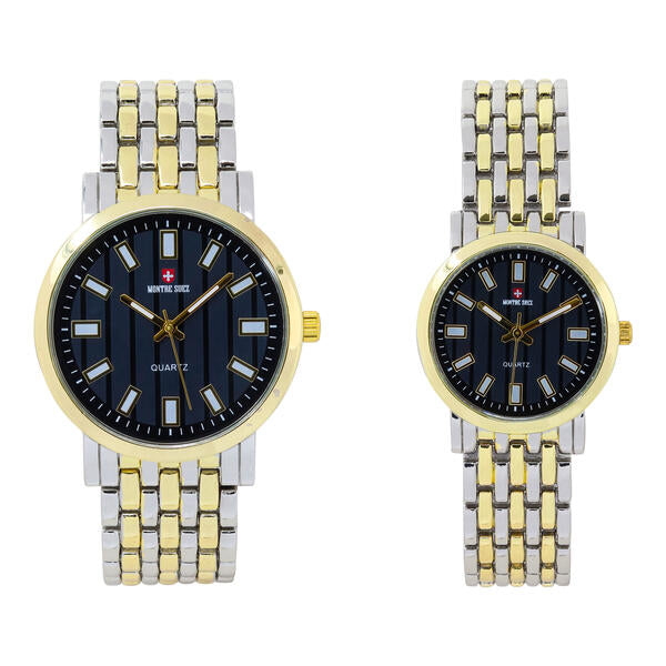 His and Her Matching Metal Band Watch Set - MSHH8494-MB