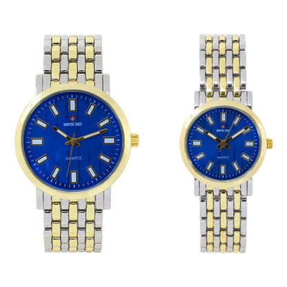 His and Her Matching Metal Band Watch Set - MSHH8494-MB