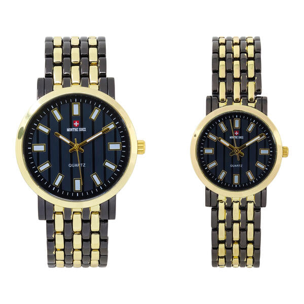 His and Her Matching Metal Band Watch Set - MSHH8494-MB