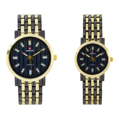 His and Her Matching Metal Band Watch Set - MSHH8494-MB