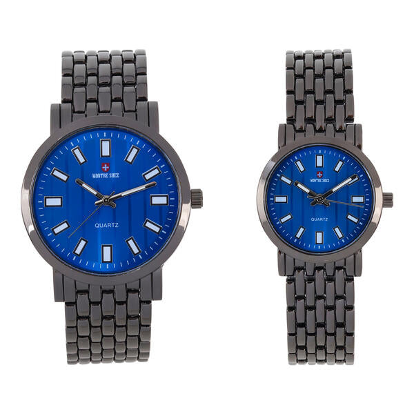 His and Her Matching Metal Band Watch Set - MSHH8494-MB