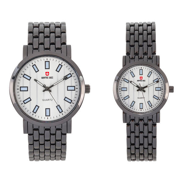 His and Her Matching Metal Band Watch Set - MSHH8494-MB
