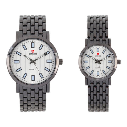 His and Her Matching Metal Band Watch Set - MSHH8494-MB