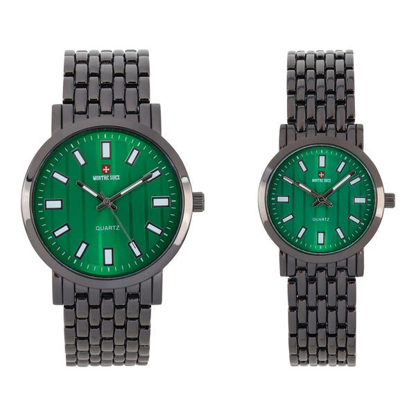 His and Her Matching Metal Band Watch Set - MSHH8494-MB