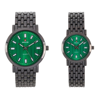 His and Her Matching Metal Band Watch Set - MSHH8494-MB