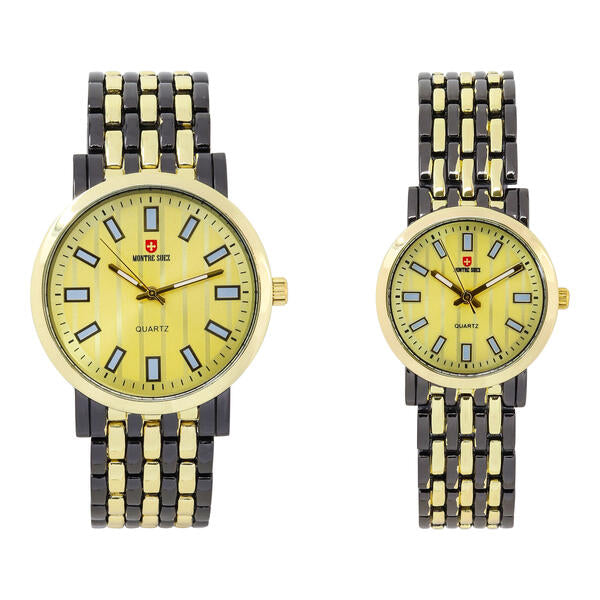 His and Her Matching Metal Band Watch Set - MSHH8494-MB
