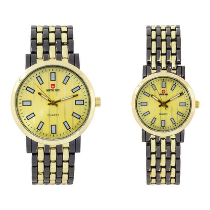 His and Her Matching Metal Band Watch Set - MSHH8494-MB