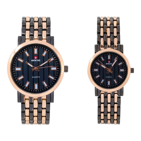 His and Her Matching Metal Band Watch Set - MSHH8494-MB