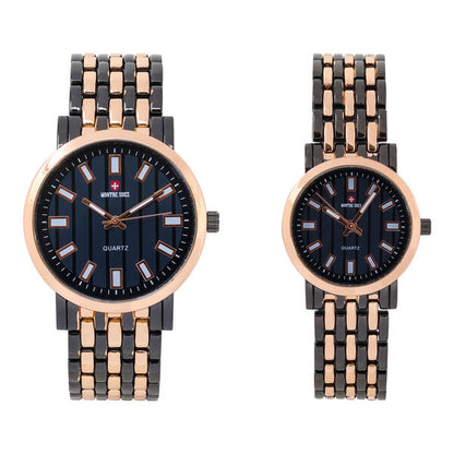 His and Her Matching Metal Band Watch Set - MSHH8494-MB
