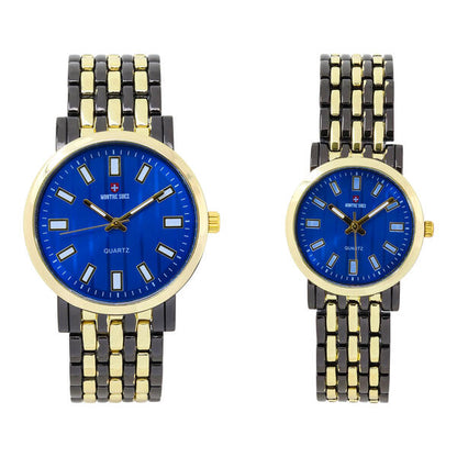 His and Her Matching Metal Band Watch Set - MSHH8494-MB
