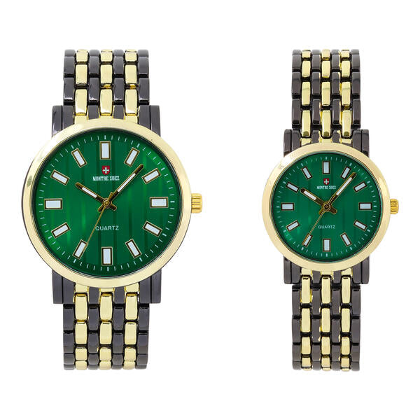 His and Her Matching Metal Band Watch Set - MSHH8494-MB