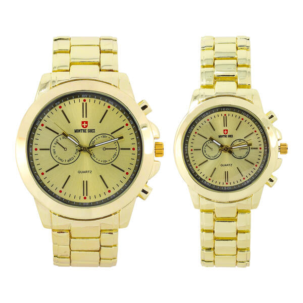 His and Her Matching Metal Band Watch Set - MSHH9357-MB
