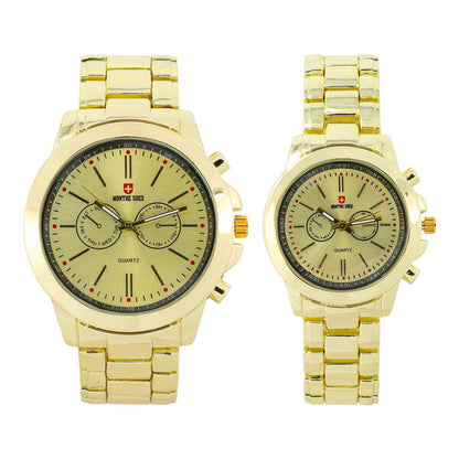 His and Her Matching Metal Band Watch Set - MSHH9357-MB