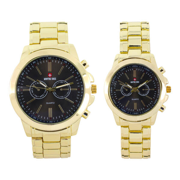 His and Her Matching Metal Band Watch Set - MSHH9357-MB