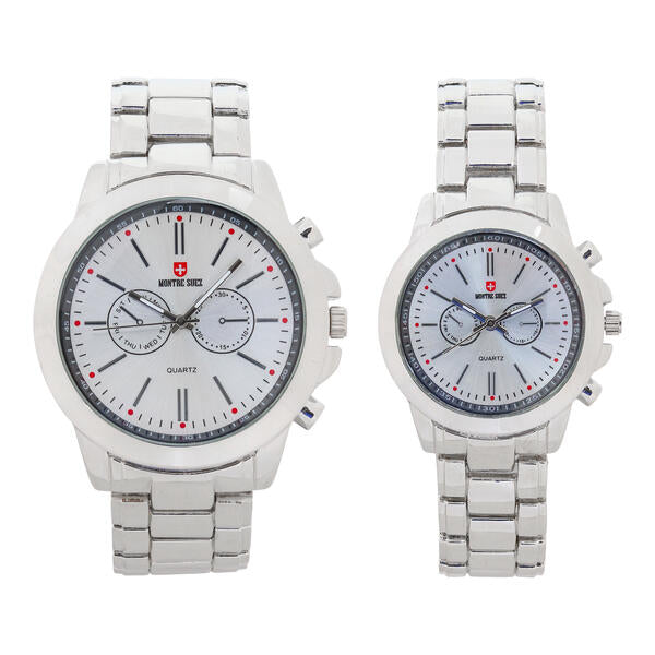 His and Her Matching Metal Band Watch Set - MSHH9357-MB