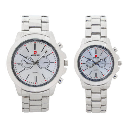 His and Her Matching Metal Band Watch Set - MSHH9357-MB