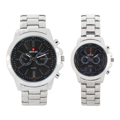His and Her Matching Metal Band Watch Set - MSHH9357-MB