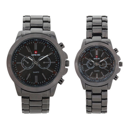 His and Her Matching Metal Band Watch Set - MSHH9357-MB