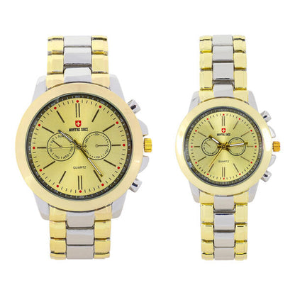 His and Her Matching Metal Band Watch Set - MSHH9357-MB